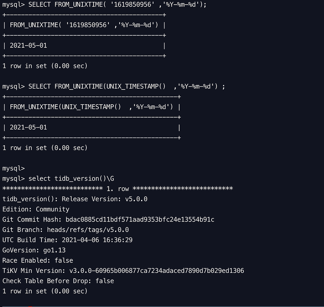 From unixtime tidb 