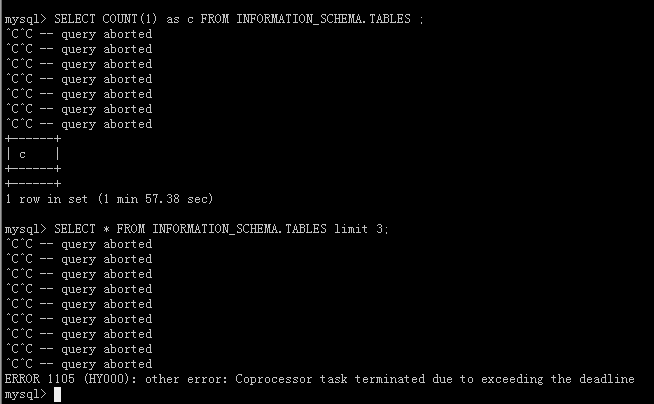 tidb5.4.2系统表崩溃 SELECT * FROM INFORMATION_SCHEMA.TABLES limit 3 都卡死 ...