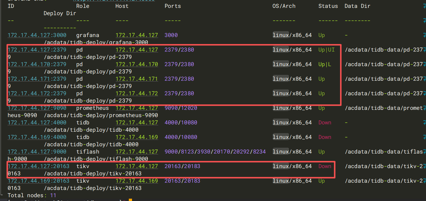 机房意外断电，集群宿主机服务器宕机后，重启整个tidb集群，发现
